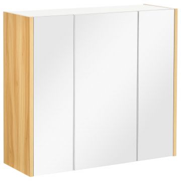 Dulap cu Oglinda pentru Baie, 3 Usi, Rafturi Reglabile, 68x22x60cm, Alb