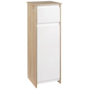 Dulap de Baie, Comoda cu 2 Niveluri si 1 Sertar din MDF, 32.6x30x90 cm, Lemn natural+Alb