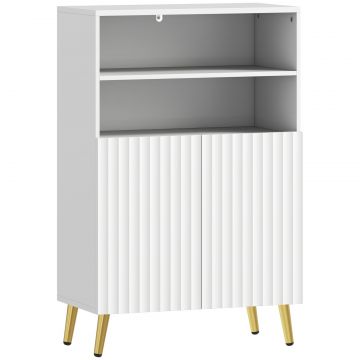 Dulap de Baie cu 2 Rafturi Deschise si Dulap, Dulap Compact cu Usi Amortizate, Raft Reglabil, pentru Bucatarie Living, 60x31.8x93 cm, Alb