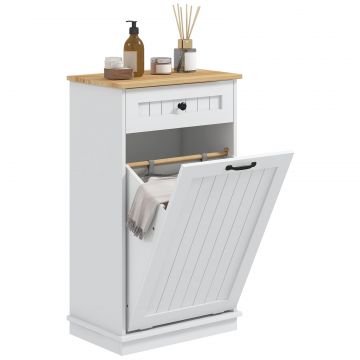 Dulap de Baie cu Cos pentru Rufe si Sertar, Mobilier pentru Depozitarea Lenjeriei si Cos, 52x33x90 cm, Alb