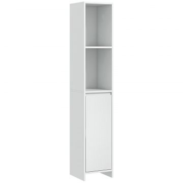Dulap de Baie cu Dulapior si 2 Compartimente Deschise, Mobilier Baie cu Spatiu de Depozitare, 30x30x160 cm, Alb