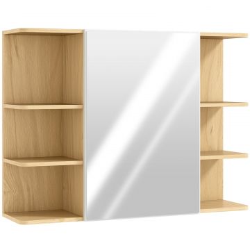 Dulap de Baie cu Oglinda cu 2 Rafturi si 6 Compartimente Deschise, 80x20x59 cm, Lemn