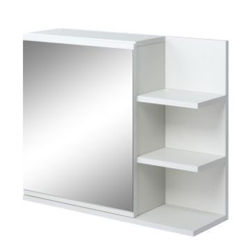 Dulap de Baie cu Oglinda de Perete, Dulapior Suspendat cu Usa, Oglinda si 3 Rafturi Laterale, 60x18x50 cm, Alb