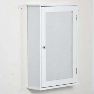 Dulap de Baie cu Oglinda - Dulap cu Oglinda - Dulap pentru WC - 1 Usa, 2 Rafturi - MDF Alb si Sticla