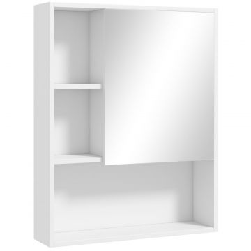 Dulap de Baie cu Oglinda si Rafturi Reglabile, Dulap Suspendat de Baie cu Usa, 60x15x76 cm, Alb