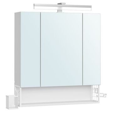 Dulap de baie de perete, cu oglinda si LED, prize si USB incorporate, 70x16x75 cm, alb
