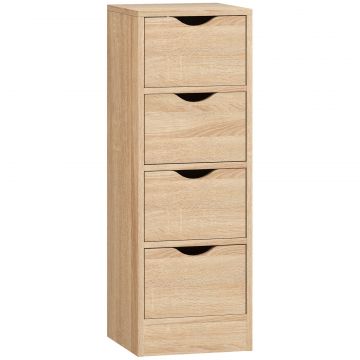 Dulap de Baie Economisitor de Spatiu cu 4 Sertare si Manere Sculptate Stil Nordico, 29x29x83 cm, Lemn Natural