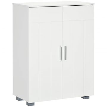 Dulap de Baie Modern cu 2 Usi, 2 Rafturi Reglabile si Manere Argintii, 60x30x80 cm, Alb