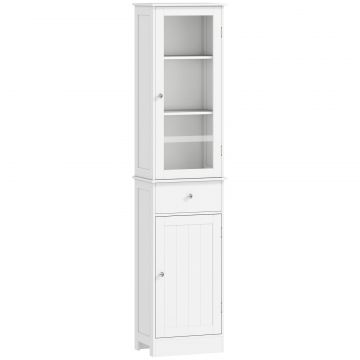 Dulap de depozitare multifunctional cu usi si rafturi - Alb, pentru baie, bucatarie, living sau birou
