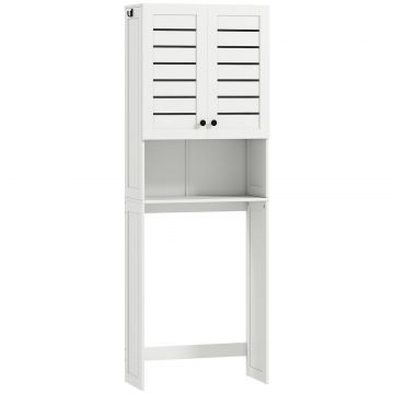Dulap deasupra WC-ului cu Dulap cu 2 Usi si Raft Deschis, din Lemn Alb, 67x31.5x190 cm