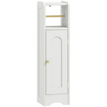 Dulap pentru Hartie Igienica din Lemn cu Compartiment si Raft Reglabil, 21x20x79 cm, Alb