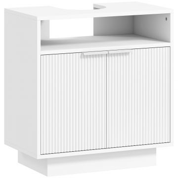 Dulap pentru sub chiuveta cu raft interior reglabil si raft deschis, din lemn, 60x33x63 cm, alb