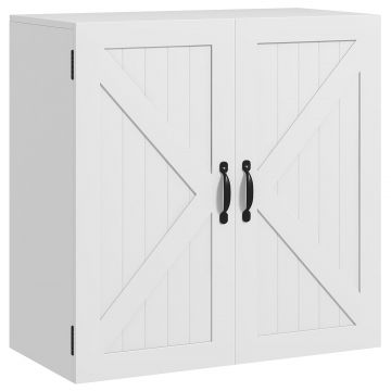 Dulap Rustic de Perete pentru Baie, cu Usi in Stil X si Raft Reglabil, Depozitare pentru Baie, Bucatarie sau Hol, Rezistent la Apa,60x30x60 cm