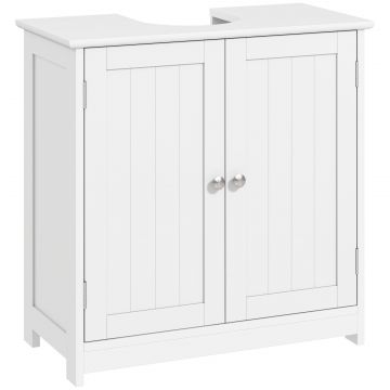 Dulap Sub Chiuveta cu 2 Usi, Raft Reglabil si Decupaj in Forma de U, 60x30x60 cm, Alb