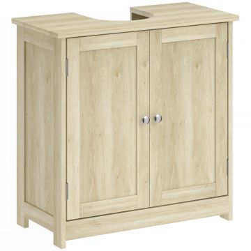 Dulap Sub Chiuveta cu 2 Usi si Raft Reglabil, Dulap de Baie Spatios cu Decupaj in Forma de U, 60x30x60 cm, Alb