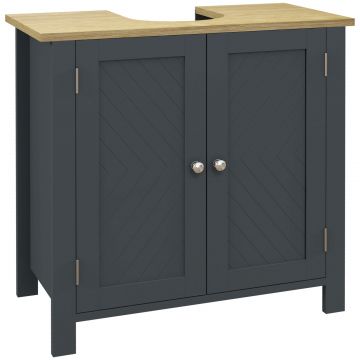 Dulap Sub Chiuveta din PAL si MDF cu 2 Usi si Raft Interior Reglabil, 60x30x60 cm, Gri