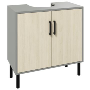 Dulap sub Chiuveta, Dulap de Depozitare pentru Chiuveta cu Usi Duble si Raft, 60x30x60 cm, Lemn Natural