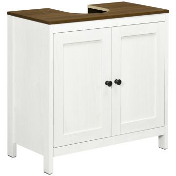 Dulap sub Chiuveta pentru Baie, din Lemn, cu Raft Interior Reglabil, 60x30x60 cm, Alb si Nuc
