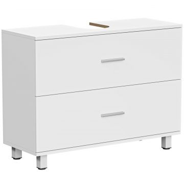 Dulap Sub Lavoar pentru Baie cu 2 Sertare, Dulap Modern si Economisitor de Spatiu pentru Lavoare Fara Piedestal, 80x30x60 cm, Alb