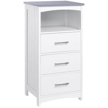 Dulapior Baie Alb - 3 Sertare  Raft Deschis, MDF 40 33 80 cm