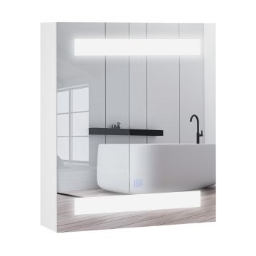 Dulapior de Baie cu 1 Usa, Oglinda si Lumini LED cu Touch si Reglare Intensitate 60 x 50 x15cm