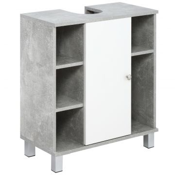 Dulapior Subchiuveta cu Decupare in forma de U si 6 Etajere din Lemn, 60x30x68cm - Alb Gri