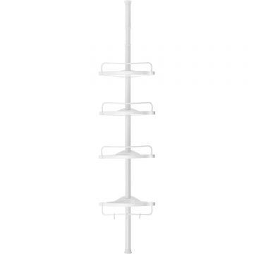 Etajera colt dus, 4 rafturi, inaltime reglabila 85-305 cm, otel si plastic PP, alb