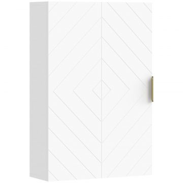 g Dulap suspendat pentru baie cu usa decorativa, maner auriu si rafturi reglabile, 40x15x60 cm, alb