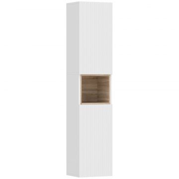 Mobilier de Baie cu 2 Usi, Rafturi Reglabile si Spatiu Deschis, Lemn, 30x24x140 cm, Alb