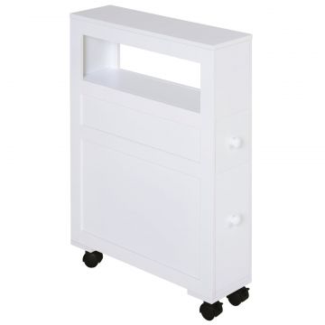 Mobilier pentru Baie in Lemn cu Rafturi si 2 Sertare,Alb 16x52x66cm