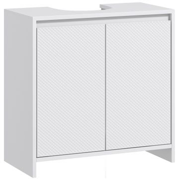 Mobilier Sub Chiuveta pentru Baie cu 2 Usi, Dulap de Baie cu Decupaj in U pentru tevi, 60x30x60 cm, Alb