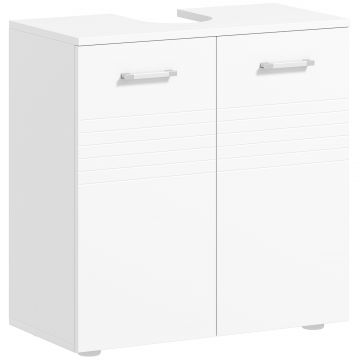 Mobilier subchiuveta pentru Baie cu 2 Usi, Dulapior cu Economisire de spatiu pentru Chiuveta din Lemn cu Polita Reglabila, Alb