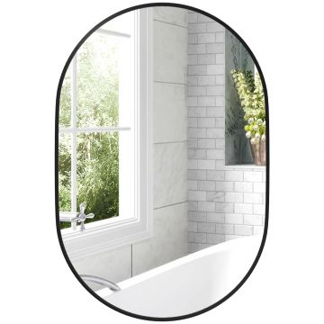 Oglinda de Baie Ovala de Perete cu Rama din Aluminiu, Verticala sau Orizontala, 60x90cm, Negru