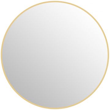 Oglinda Rotunda pentru Baie, din Sticla si Otel, O70x2.5 cm, culoare Auriu
