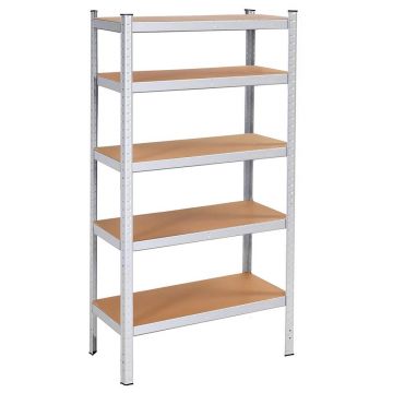 Raft metalic depozitare 5 polite MDF reglabile, max 875 kg, pliabil in 2 rafturi mici, 180x90x30 cm, argintiu