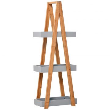 Raft pentru baie din MDF si bambus, 30x18x81cm, gri