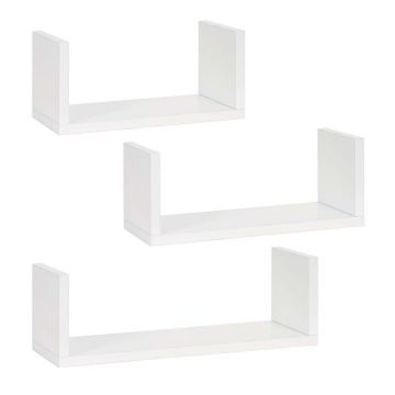 Set 3 rafturi perete mdf decorative organizare 30 45 60 cm, 15 cm adancime, design modern, alb