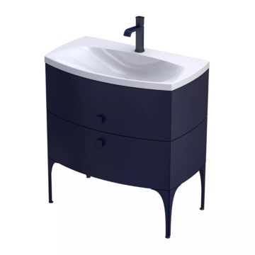 Set dulap baza suspendat Oristo Louis bleumarin 2 sertare cu lavoar alb 82 cm