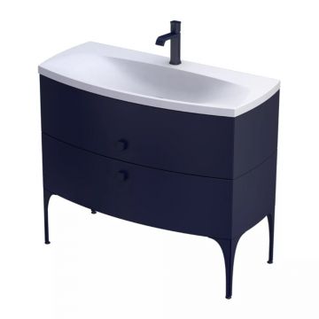 Set dulap baza suspendat Oristo Louis bleumarin 2 sertare cu lavoar alb mat 102 cm