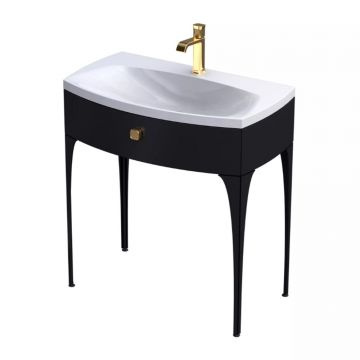 Set dulap baza suspendat Oristo Louis negru 1 sertar cu lavoar alb mat 82 cm