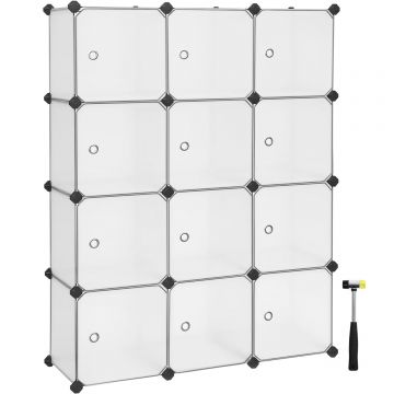 Unitate de depozitare cu 12 cuburi, pentru pantofi sau haine, personalizabil, 31x93x123 cm, alb transparent