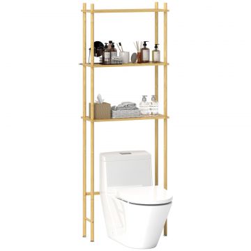 Unitate de Depozitare Deasupra Toaletei din Bambus cu 3 Rafturi, 63,5x25,5x181 cm, Lemn Natural