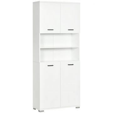 Dulap Baie din PAL Alb cu 2 Dulapioare cu Usi si 2 Rafturi Deschise, Design Anti rasturnare, 80x33.5x190 cm