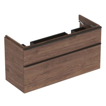 Dulap baza pentru lavoar dublu suspendat nuc 2 sertare 119 cm, Geberit Smyle Square