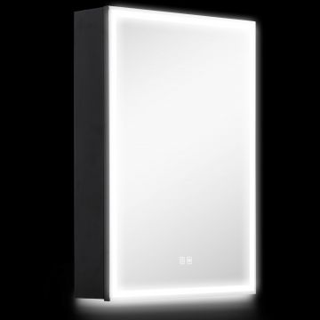 Dulap cu Oglinda pentru Baie cu Lumina LED si Priza pentru Aparat de Ras, Dulap Suspendat cu Pad Anti-Ceata, Reglare Luminozitate, 3 Culori, Negru