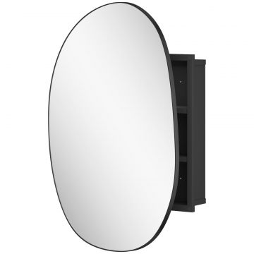 Dulap de Baie cu Oglinda si 3 Rafturi Interioare, Aluminiu si Metal, 61x12x79 cm, Negru
