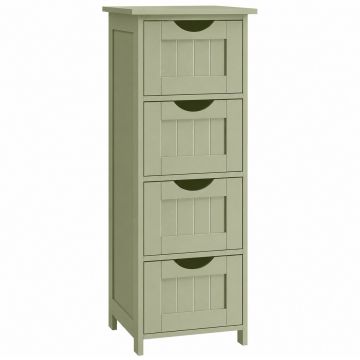 Dulap de depozitare de podea pentru baie, din lemn cu 4 sertare, 30x30x82cm, verde