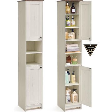 Dulap ingust pentru baie, Songmics, montaj fara unelte, 30x30x170 cm, MDF, alb vintage