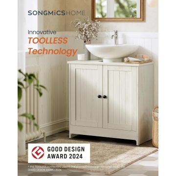 Dulap pentru baie / masca de lavoar Songmics, montaj fara unelte, 60x60x61.5 cm, PAL, alb rustic