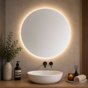 Oglinda baie LED rotunda cu functie anti-aburire, iluminare perimetrala reglabila cu control tactil, 60 cm